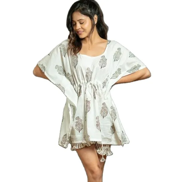 Summer Short Kaftan For Women Leaf Design Print Plus Size Casual Elegant Fancy Beach Cover Up Dress