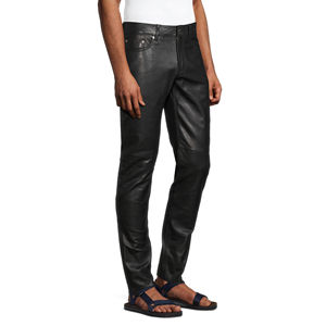 กางเกงหนังผู้ชายสีพื้นเข้ารูปเข้ารูป, กางเกงเอวสูงกลางฤดูหนาวกางเกงหนังลำลองฤดูใบไม้ร่วงสไตล์ใหม่ - Product Image 3