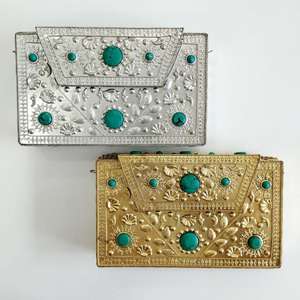 TOP MOST Handmade Metal <b>Clutch</b> <b>Bag</b> Vintage Hand Embossed <b>Gold</b> and Silver Plated Brass Hand <b>Bag</b> at Low Price by HF CRAFTS - Product Image 4