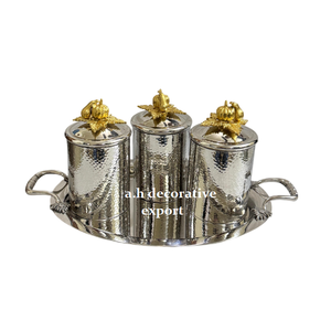 Juego de Recipientes de Metal Martillado de Lujo, Tapas Plateadas con Forma de Calabaza, Bandeja para Servir a Juego, 3 Piezas, Estilo Europeo, Hecho a Mano, para Cocina y Fiestas - Product Image 6