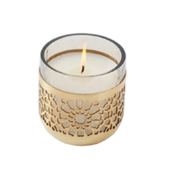Bougie en verre pour Noël, Pâques, la Saint-Valentin, avec couvercle en feuille dorée et baies, écologique, de luxe, pour mariage, fête, maison