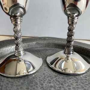 Vintage Pair of Silver Plated Luxury Elegant Handmade Long Stem Wine <b>Goblets</b> Falstaff Photo Props - Product Image 4