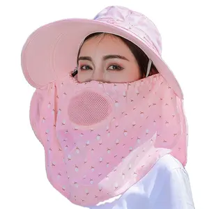 Hot breathable comfortable sun cap big brim sports suntan mask hat Balaclava Removable sun protection with neck hat for unisex