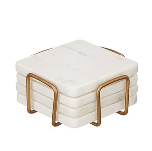 ที่รองแก้วหินอ่อนหินอ่อนหินอ่อนทรงกลมการระเหิดจานรองแก้วทองเหลืองแบบว่างออกแบบได้ตามต้องการ - Product Image 1