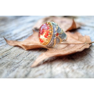 Anillo de Plata de Ley 925 pura real piedra ámbar real hecho a mano hecho en Turquía modelo de lujo y de moda Estilo Vintage nuevo modelo - Product Image 1