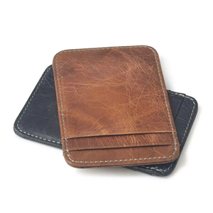 Delgado minimalista logotipo personalizado nuevo diseño de cuero genuino tarjetero cartera bolsillo foto tarjetero - Product Image 5