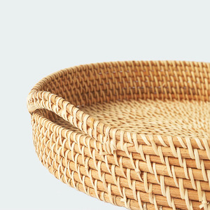 NEW PRODUCT! Tienphong Wholesale 2025 Handwoven Natural <b>Round</b> Rattan <b>Wicker</b> Tray with Handles for Fruit/Vegetable Storage - Product Image 5