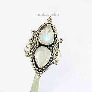 Nhà Máy Trực Tiếp Bán Buôn Handmade Phụ Nữ Của 925 Sterling Silver Moonstone Vòng Lê Cắt Cổ Điển Cầu Vồng Màu Xanh Lửa Đá Cổ Điển - Product Image 1