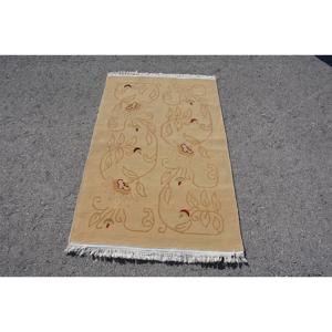 Rug, 3x4.8 ft Vintage Rug, <b>Brown</b> Floral Rug <b>Wool</b> - Product Image 1