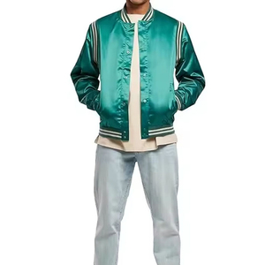 Customized Logo Lightweight Satin Bomber Jacket Baseball Letterman Jacket <b>Red</b> <b>Silk</b> Shell Hip Hop Varsity Jacket Satin Man - Product Image 6