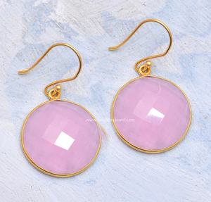 Vintage moda Natural Rosa Calcedonia facetada piedra preciosa 925 plata esterlina 18K chapado en oro pendientes para mujer al por mayor - Product Image 2