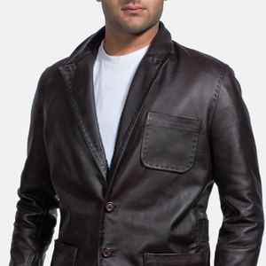 เสื้อเบลเซอร์ผู้ชายเสื้อแจ็กเก็ตเลตเทอร์แมนเสื้อเบลเซอร์หนังแกะแท้สไตล์ลำลอง - Product Image 5