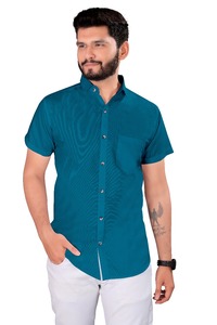 Camisa de manga larga de satén azul claro para hombre al por mayor, ropa de trabajo de verano profesional informal de negocios con cuello antiarrugas sin hierro - Product Image 3