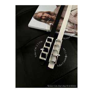 Offre spéciale 2 pièces : Ceinture basique pour femme, ceinture pour veste, ceinture pour robe avec boucle à chaîne fine - NOIR ET BLANC-ARGENT - Product Image 1