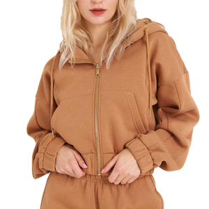 Sudadera con capucha y cremallera de nuevo estilo para mujer, diseño único, cuello con capucha informal de Color sólido para temporadas de otoño e invierno - Product Image 3