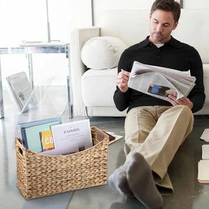 Porte-revues en jacinthe d'eau avec bord tressé, boîte de rangement écologique, décoration naturelle pour la maison, vente en gros du Vietnam - Product Image 6