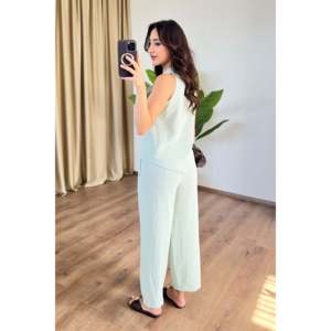 Ensemble pantalon et gilet en lin couleur menthe - Vente en gros - Vert menthe - Product Image 4
