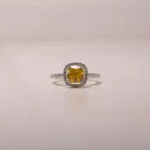 Yellow FANCY LIGHT COLOR Eco Friendly 1.10 Ct Cushion Cut Diamond Halo engagement Lab Grown Diamond ring IN 18KT SOLID GOLD