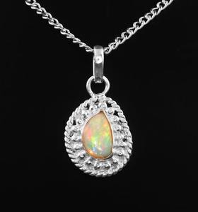 Collier pendentif opale de créateur en argent sterling 925 octobre pierre de naissance bijoux lunette réglage pour cadeau de fête pour son noël - Product Image 1