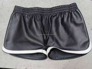 <b>Men's</b> <b>White</b> Striped Genuine Leather Boxer <b>Shorts</b> Real Soft Sheepskin Leather <b>Shorts</b> Underwear Gay Hot Sexy Comfortable - Product Image 3