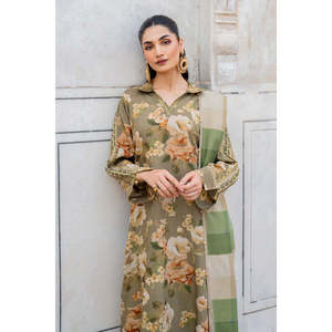 BAROUQE-3pcs Casual Crepe Collection KARANDI Printed Shirt Dupatta <b>Trousers</b>-BIC-2579 - Product Image 3