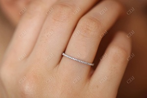 Anillo de boda redondo de diamante Natural Eternity, sortija apilable, Micro pavé, oro blanco sólido de 18k, hecho a medida, el mejor vendedor - Product Image 6