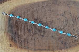 Bracelet personnalisé en argent sterling 925 plaqué rhodium, pierre précieuse turquoise bleue naturelle, fait à la main, bijoux fins de créateur - Product Image 3