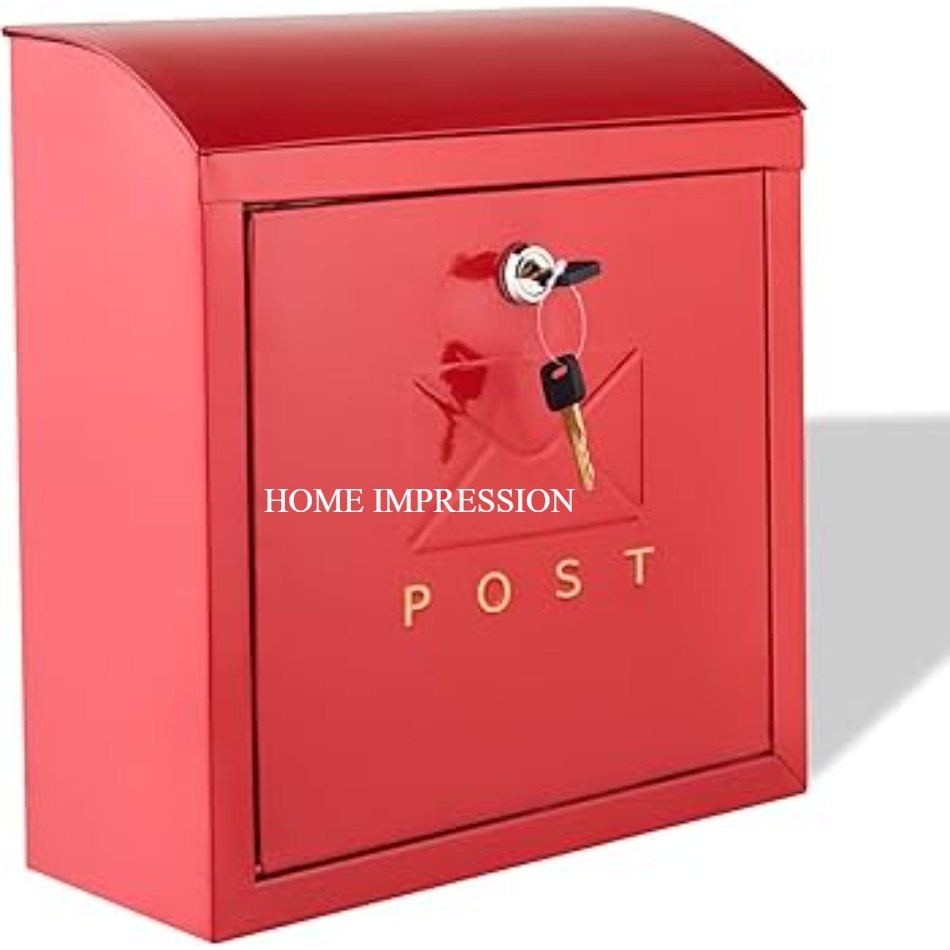 Wall Mount Suggestion Box – Metal Construction, Two-Tone Finish, Multipurpose Lockable Letter Box For Complaints, Donations, Mail (Red)