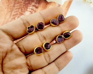 Trendy Minimalist Gold-Plated Raw Stud Earring Dainty Birthstone Collate <b>Set</b> as Per Pair Gift <b>for</b> <b>Girls</b> - Product Image 6