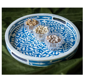 Bandeja rectangular con incrustaciones de hueso de lujo, bandeja para servir ensalada y furits secos, organizador de desayuno, bandeja con incrustaciones de hueso - Product Image 1