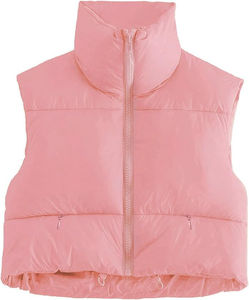 Gilet matelassé pour femme, col montant, fermeture éclair, sans manches, design unique, veste courte, tendance printemps, veste à capuche tendance pour femme - Product Image 2