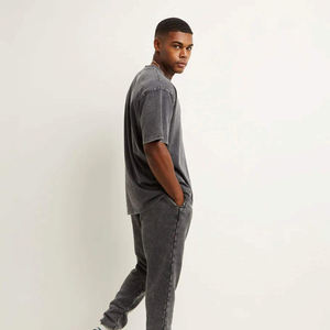 T-shirt gris délavé surdimensionné pour homme, coupe ample, manches courtes, coton, streetwear décontracté, look vintage, logo personnalisé disponible - Product Image 5