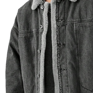 Wholesale Customizable Men's Sherpa Denim Jacket <b>Winter</b> Outdoor Hip Hop Style Turn-down Collar Button Closure Windproof Knitted - Product Image 5