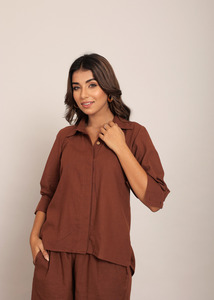 Nuevo Casual marrón sólido Relax Top tejido botón frontal suelto Casual Top cuello botones de cierre manga completa impresión Digital - Product Image 2