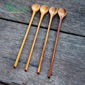 Cuillère en bois 100% naturel. Cuillères artisanales à Long manche. Cuillères à smoothie, cuillères décoratives, cuillères à cocktail. Taille 16x2.5cm cadeau significatif - Product Image 5