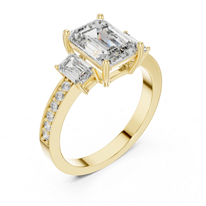 Bague en or jaune 14 carats avec émeraude et diamant rond de laboratoire pour femmes |   Bague de fiançailles |   Nouveau diamant cultivé - Product Image 3