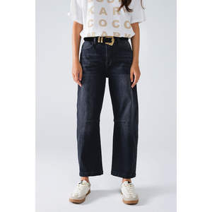 Vaqueros negros casuales de otoño con detalle de costuras, cintura alta, estilo acampanado, talla XL, de mezclilla transpirable, estilo urbano con estampado. - Product Image 1