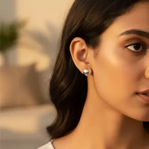 <b>Silver</b> Ball <b>Stud</b> <b>Earrings</b> for Women Trendy Religious Jewelry Zircon Pearl Diamond Moissanite Stones Rhodium Plated Brass - Product Image 2