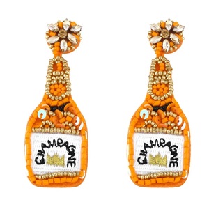 Boucles d'oreilles pendantes en forme de bouteille de champagne de haute qualité, élégantes, ornées de perles et de strass, bijoux de fête pour femmes, design de dessin animé orange - Product Image 1