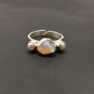 Belle bague en argent sterling 925 opale naturelle faite à la main Triple bijoux diamant perle oeil motif conception incroyable cadeau bague - Product Image 1