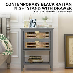 Mesita de noche moderna de bambú con cajones de almacenamiento, muebles minimalistas funcionales con estilo para dormitorio, sala de estar para uso en apartamentos - Product Image 6