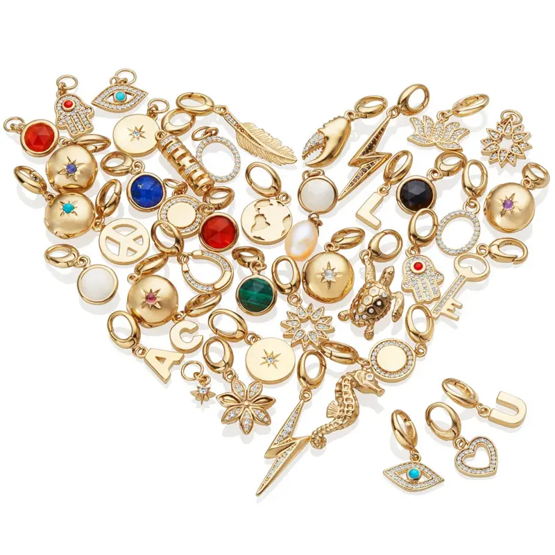 Venta al por mayor 925 plata esterlina 18K chapado en oro moda alfabeto corazón océano encanto colgante para pulsera collar fabricación de joyas