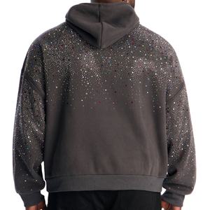 Sweat à capuche pour homme orné de strass, en coton premium, polaire épais, logo personnalisé, streetwear de luxe, fournisseur OEM ODM - Product Image 3