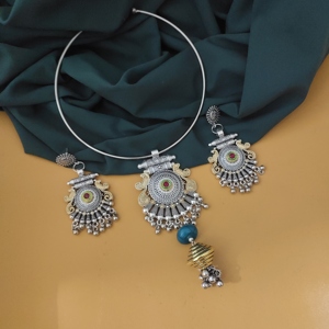 Direct From Indian Supplier Best Selling High Quality High Grade Oxidised Two Tone Hasli Necklace and <b>Stud</b> <b>Earrings</b> <b>Set</b>-1 - Product Image 3