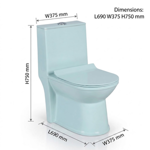 WC monobloc bleu clair finition mate, chasse d'eau par le haut, en céramique, à poser au sol - Product Image 4
