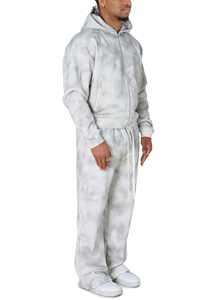 Ensemble sweat à capuche personnalisé délavé à l'acide pour hommes pantalon de survêtement évasé brodé avec fermeture éclair survêtement Streetwear vintage ensemble polaire lourd - Product Image 3