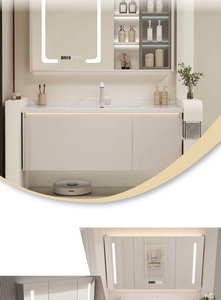 Современный водостойкий шкафчик для ванной комнаты с LED-зеркалом и бесшовной интегрированной раковиной, высококачественный, роскошный дизайн - Product Image 6