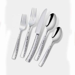 Ensemble de couverts à fourchette et cuillère en acier inoxydable avec poignée épaisse en argent poli miroir pour mariage simplicité design martelé - Product Image 1