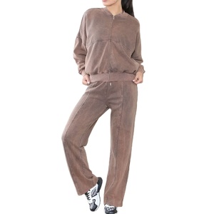 Survêtement urbain pour femmes Survêtement taille haute Joggers Zipper Acid Wash Sweat Suit pour femmes Cozy Vintage Look 2026 - Product Image 4