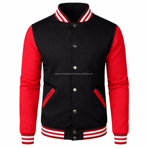 Blouson universitaire brodé pour homme en laine avec manches en cuir, broderie au dos, patchs sur les manches, col montant en tricot côtelé, broderie sur le devant - Product Image 4